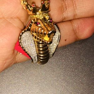10k gold vermeil real diamond custom made cobra pendant charm hiphop not CZ Sale